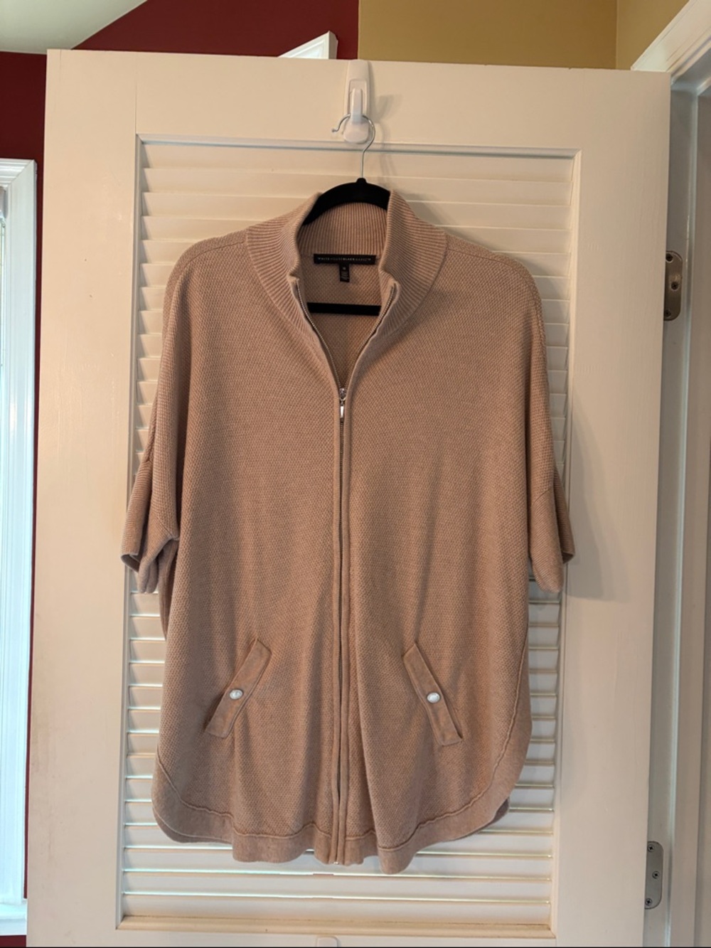 Beige Zip-Front Knit Poncho